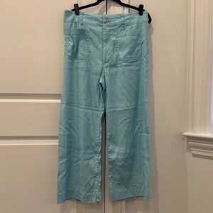 Maeve Colette European Linen Stretch Wide-Leg Pants Size 32 Aqua Cloud